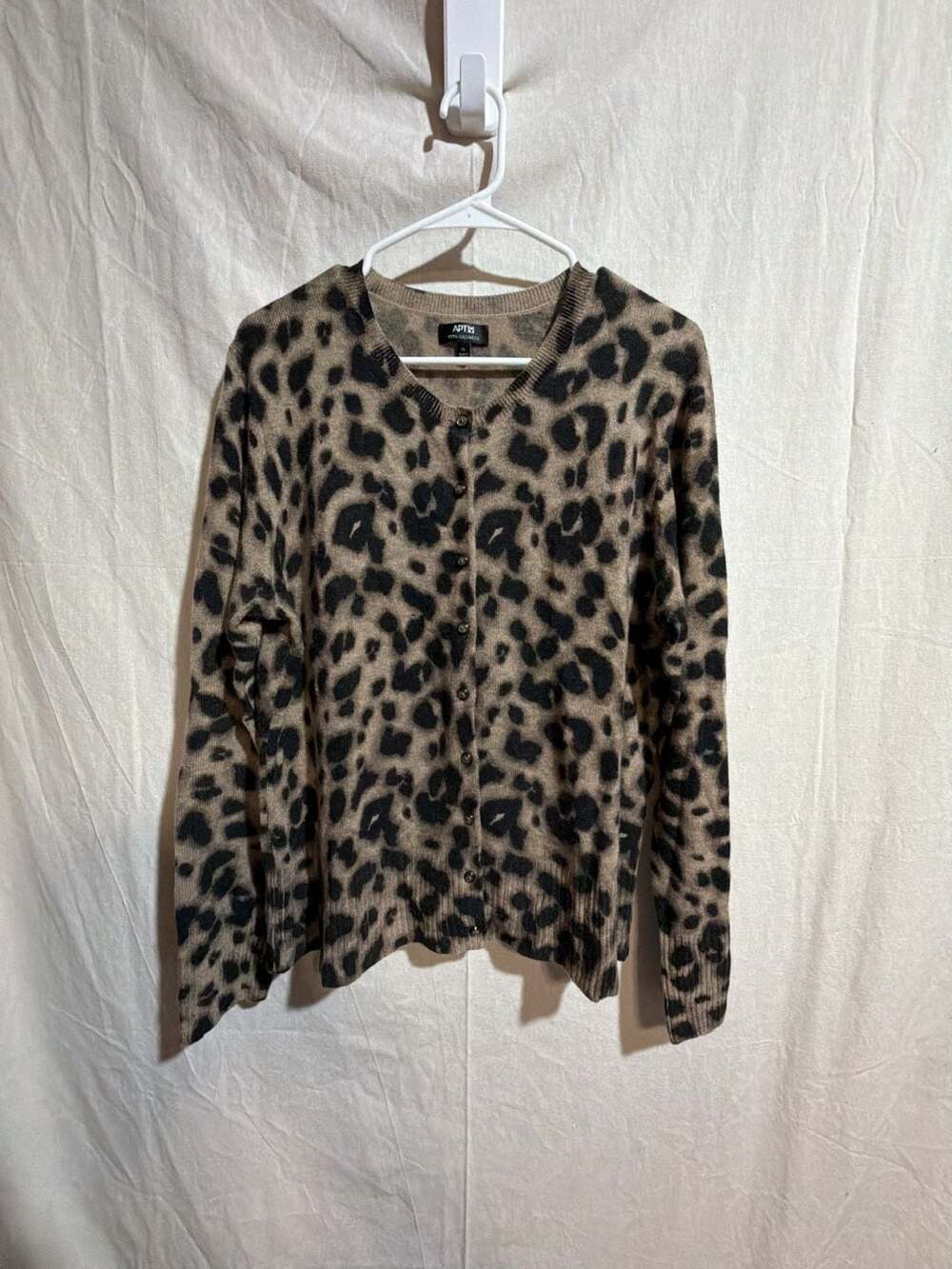 Apt. 9 100% Cashmere Leopard Print Button-Up Cardigan Sweater Size XL